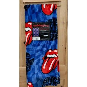 Rolling Stones Blue Tongue Logo Plush Throw Blanket NWT